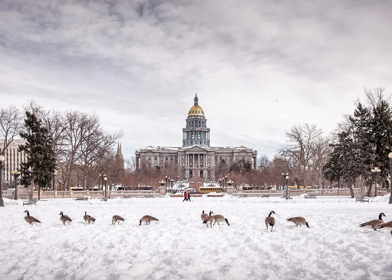 Civic Center Park and Colorado State Capitol, Denver in winter.